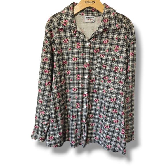 New Addition Maternity Women’s Vintage Plaid Floral Button-Down Shirt Small - Picture 1 of 8